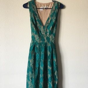 Emerald green lace overlay dress
